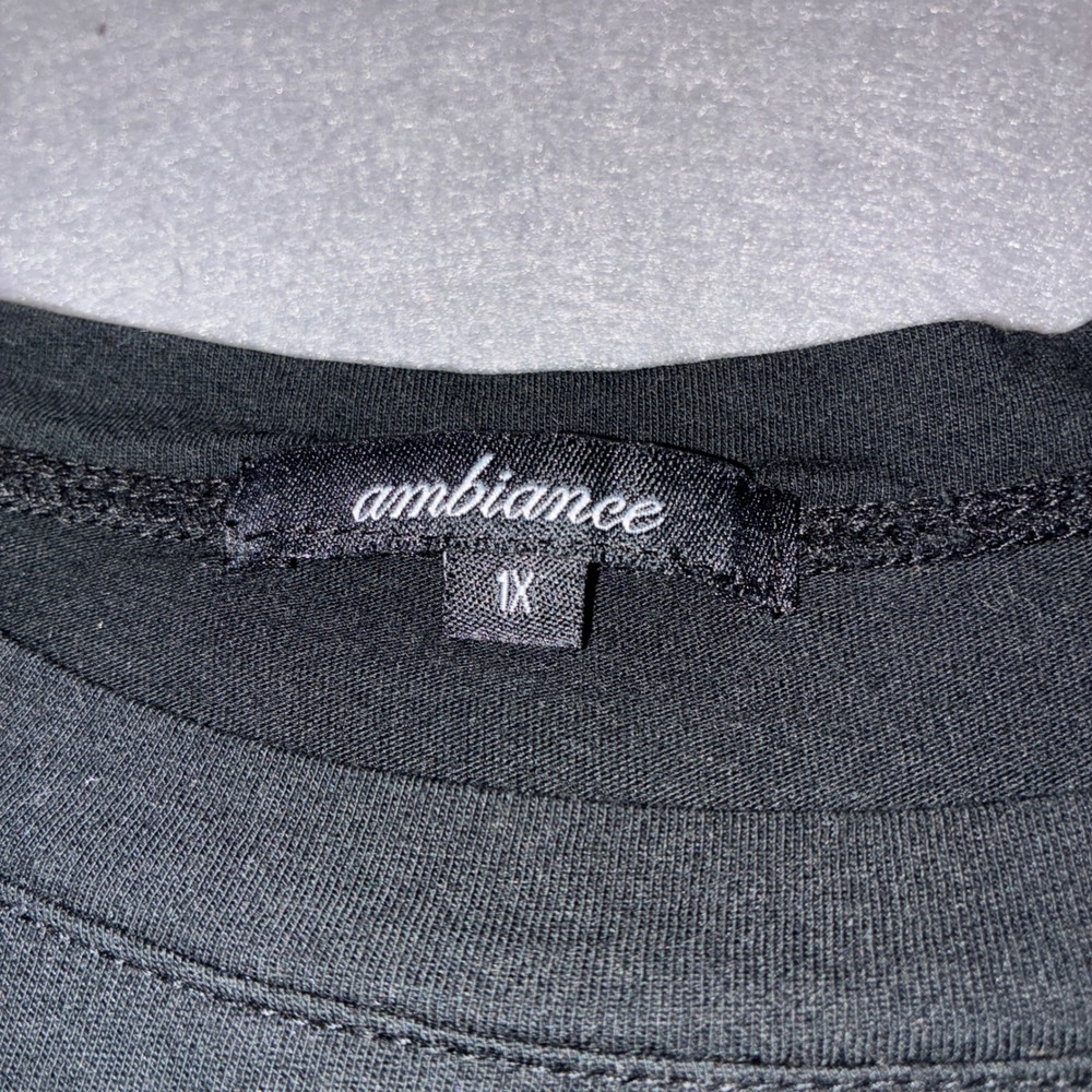 Ambiance T Shirt Womens 1X Black High Low Hem Short Sleeve Crewneck Top - Picture 4 of 5